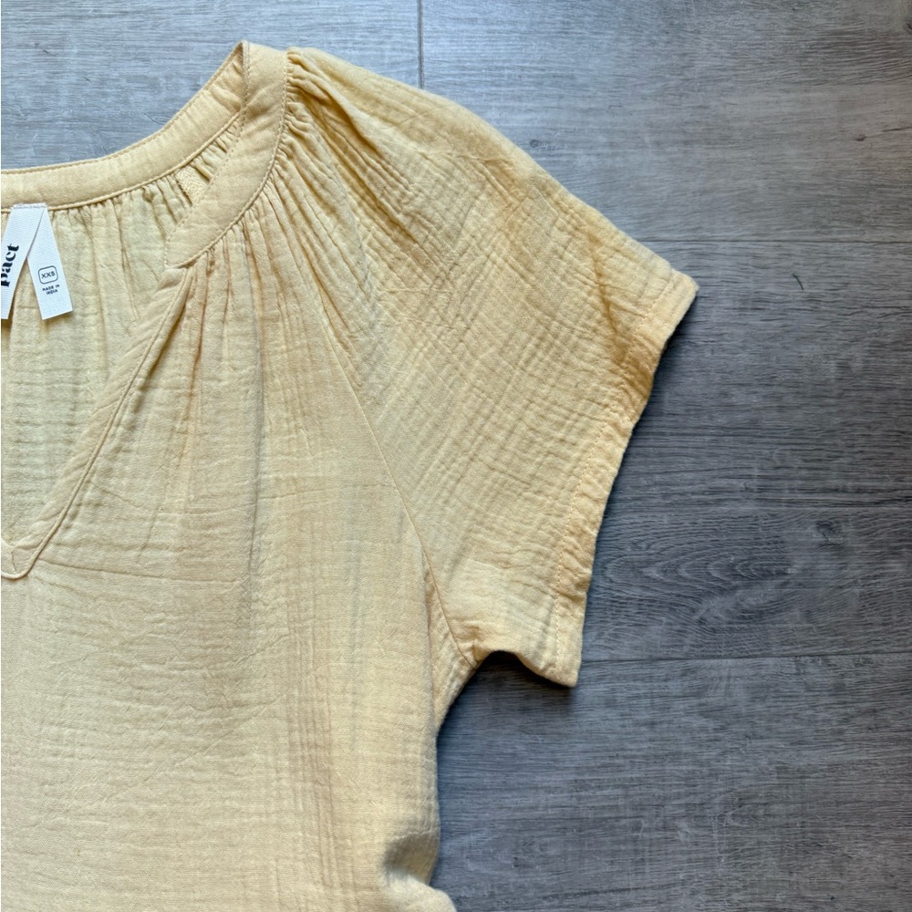 Pact Coastal Gauze Organic Cotton Breezy Back Tie Short Sleeves Yellow Dress XXS - Picture 6 of 12